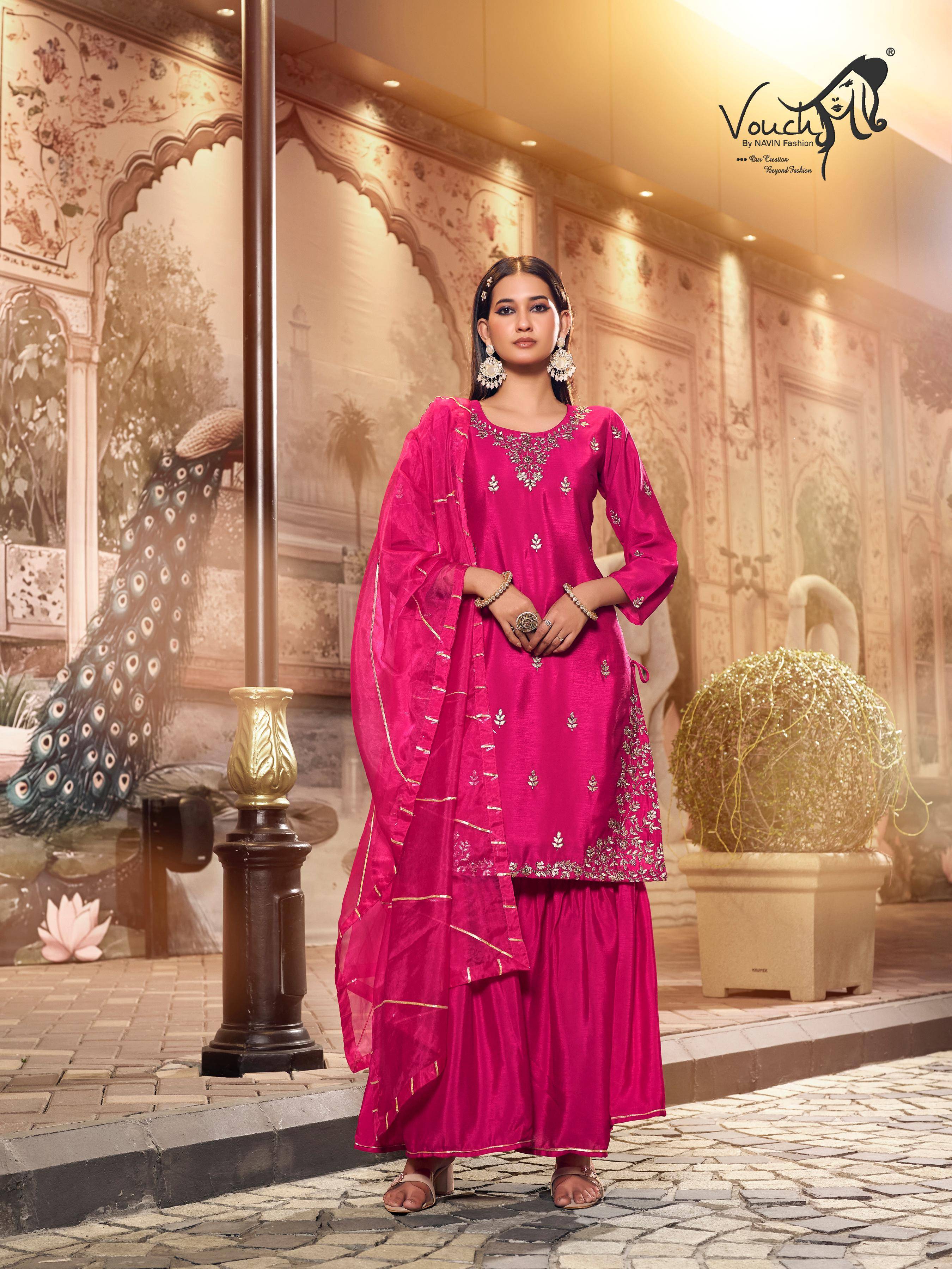 Vouche hit pink dress Series Beautiful Stylish Sharara Suits Fancy Colorful Casual Wear & Ethnic Wear & Ready To Wear Pure Rayon Printed Dresses At Wholesale Price